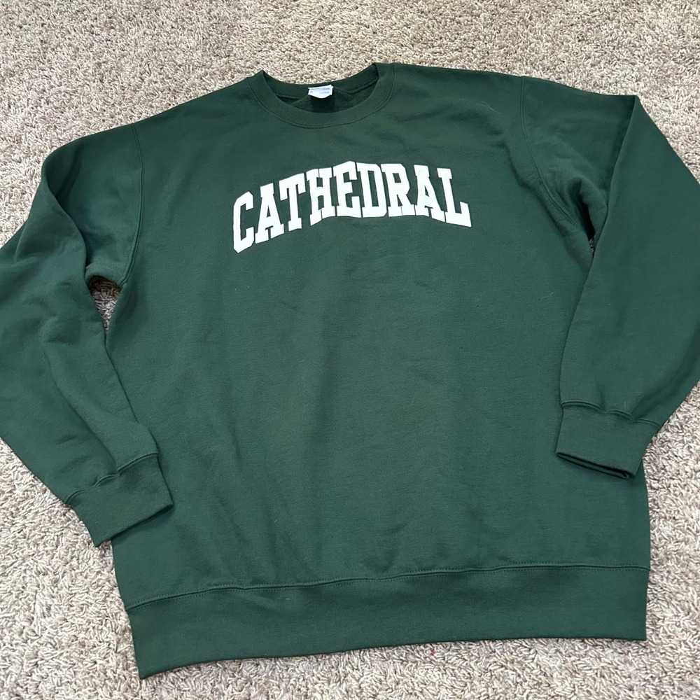 Cathedral Crewneck Sweatshirt Green Collegiate Pullover Top Adult Large